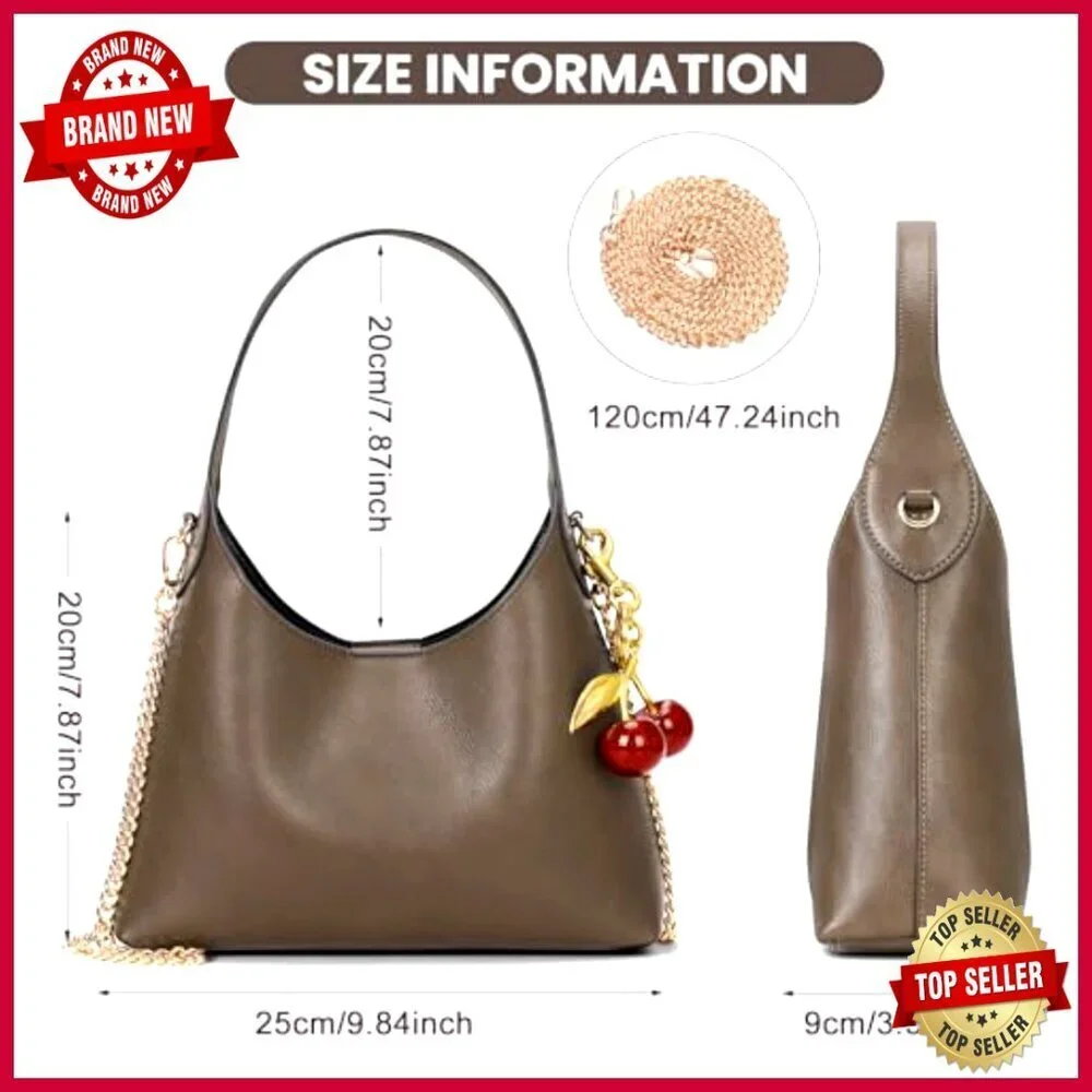 Small Hobo Tote Bag with Detachable Chain Strap Faux Leather Crossbody Purse